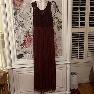 David's Bridal Deep burgundy Lace Maxi Dress